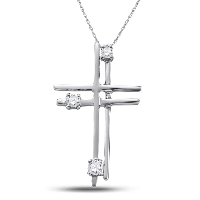 gndatlanta 14k White Gold Round Diamond Layered Cross Religious Pendant 120 Cttw Necklaces