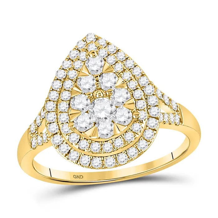 gndatlanta 14k Yellow Gold Round Diamond Fashion Pear Cluster Ring 1 Ctw Rings gndatlanta 14k Yellow Gold Round Diamond Fashion Pear Cluster Ring 1 Ctw Rings