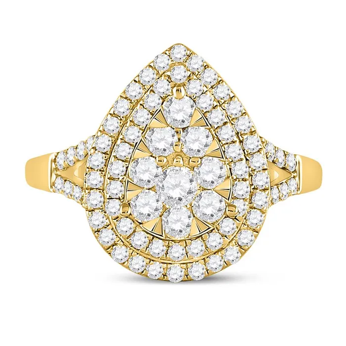 gndatlanta 14k Yellow Gold Round Diamond Fashion Pear Cluster Ring 1 Ctw Rings