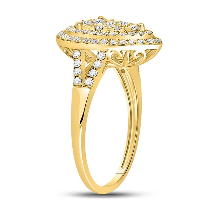 gndatlanta 14k Yellow Gold Round Diamond Fashion Pear Cluster Ring 1 Ctw Rings