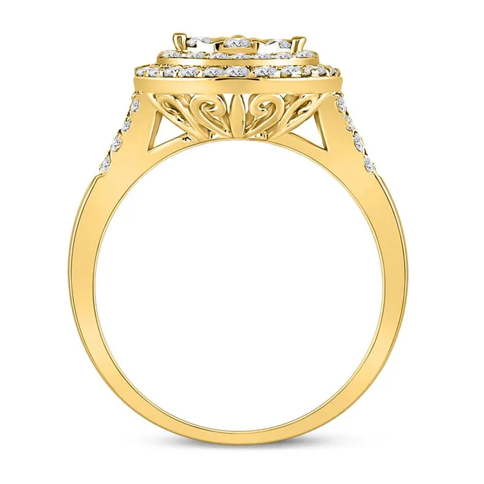 gndatlanta 14k Yellow Gold Round Diamond Fashion Pear Cluster Ring 1 Ctw Rings