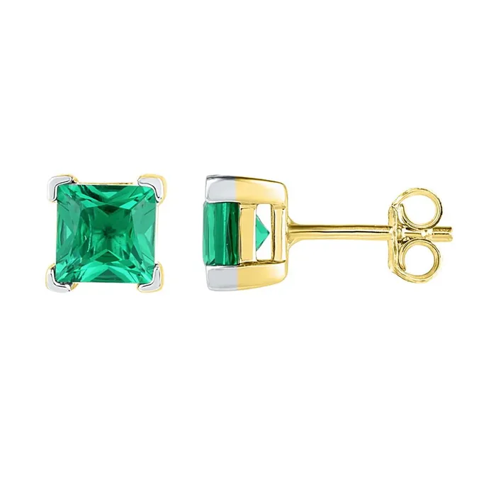 gndatlanta Earrings 10k Yellow Gold Princess Created Emerald Solitaire Earrings 2 Cttw gndatlanta Earrings 10k Yellow Gold Princess Created Emerald Solitaire Earrings 2 Cttw
