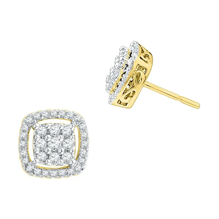 gndatlanta Earrings 10k Yellow Gold Round Diamond Square Frame Cluster Earrings 12 Cttw