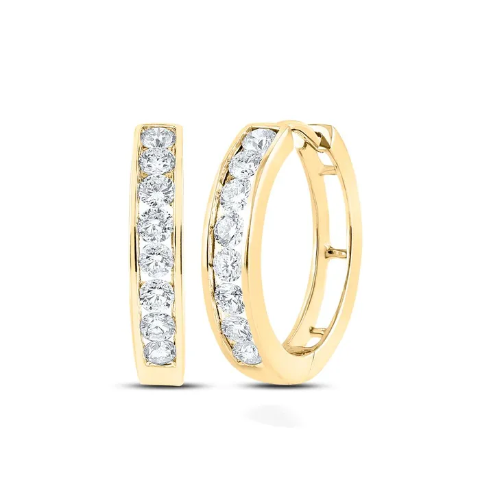 gndatlanta Earrings 10k Yellow Gold Round Diamond Timeless Hoop Earrings 1 Cttw