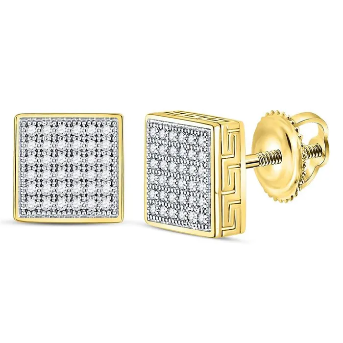 gndatlanta Earrings 10kt Yellow Gold Round Diamond Square Cluster Stud Earrings Cttw gndatlanta Earrings 10kt Yellow Gold Round Diamond Square Cluster Stud Earrings Cttw