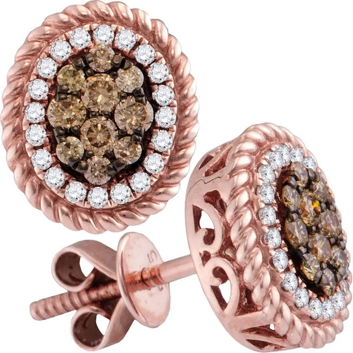 gndatlanta Earrings 14k Rose Gold Round Brown Diamond Rope Oval Earrings 38 Cttw gndatlanta Earrings 14k Rose Gold Round Brown Diamond Rope Oval Earrings 38 Cttw