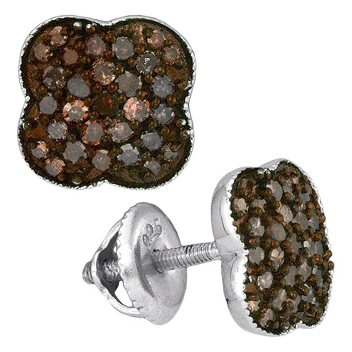 gndatlanta Earrings 14k White Gold Round Brown Diamond Cluster Earrings 12 Cttw gndatlanta Earrings 14k White Gold Round Brown Diamond Cluster Earrings 12 Cttw