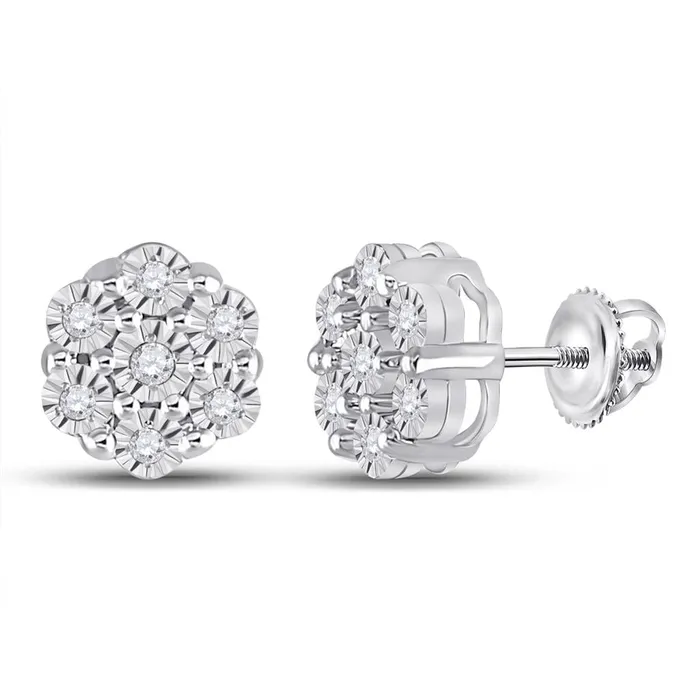 gndatlanta Earrings 14k White Gold Round Diamond Flower Cluster Earrings 110 Cttw gndatlanta Earrings 14k White Gold Round Diamond Flower Cluster Earrings 110 Cttw