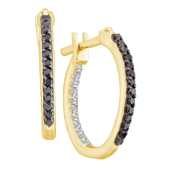 gndatlanta Earrings 14k Yellow Gold Round Black Diamond Hoop Earrings 14 Cttw gndatlanta Earrings 14k Yellow Gold Round Black Diamond Hoop Earrings 14 Cttw