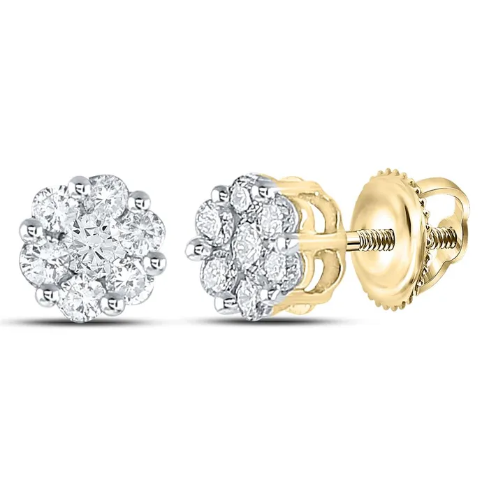 gndatlanta Earrings 14k Yellow Gold Round Diamond Flower Cluster Earrings 12 Cttw gndatlanta Earrings 14k Yellow Gold Round Diamond Flower Cluster Earrings 12 Cttw
