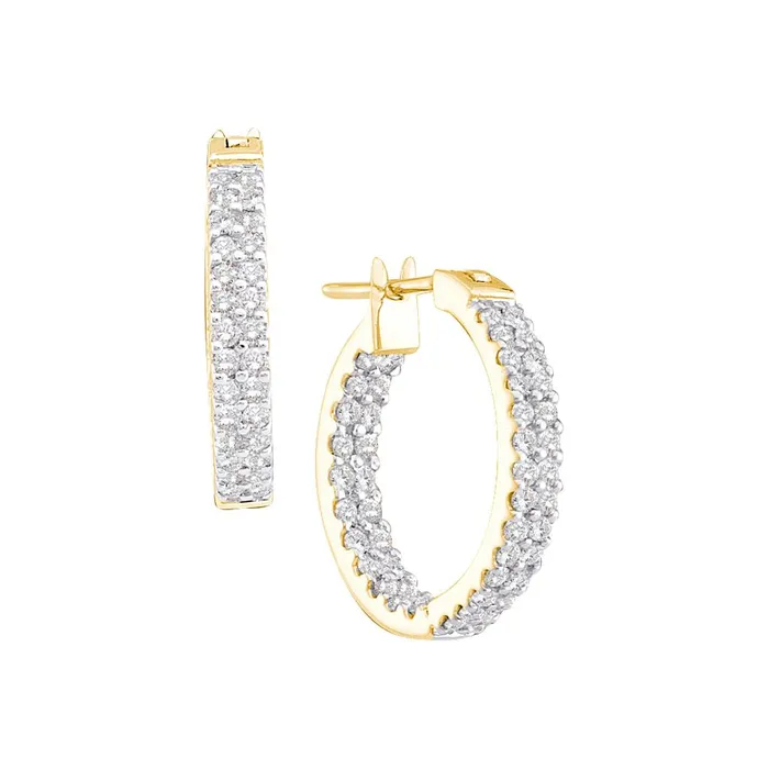 gndatlanta Earrings 14k Yellow Gold Round Diamond Inside Outside Double Row Hoop Earrings 1 Cttw gndatlanta Earrings 14k Yellow Gold Round Diamond Inside Outside Double Row Hoop Earrings 1 Cttw