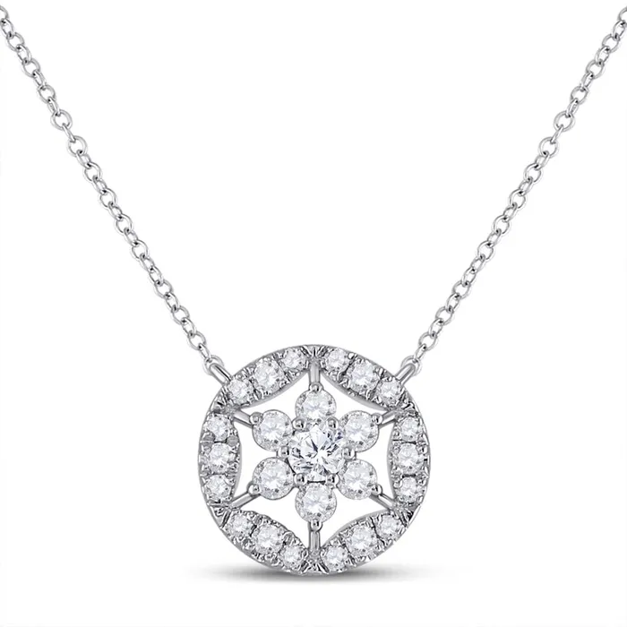gndatlanta Necklaces 14k White Gold Round Diamond Floral Cluster Necklace 13 Cttw