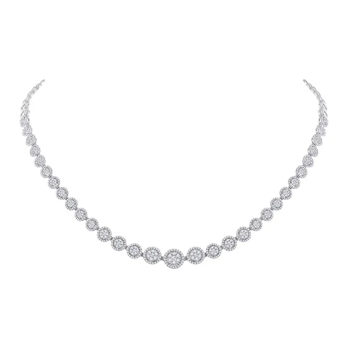 gndatlanta Necklaces 14k White Gold Round Diamond Graduated Halo Tennis Necklace 3 Cttw gndatlanta Necklaces 14k White Gold Round Diamond Graduated Halo Tennis Necklace 3 Cttw