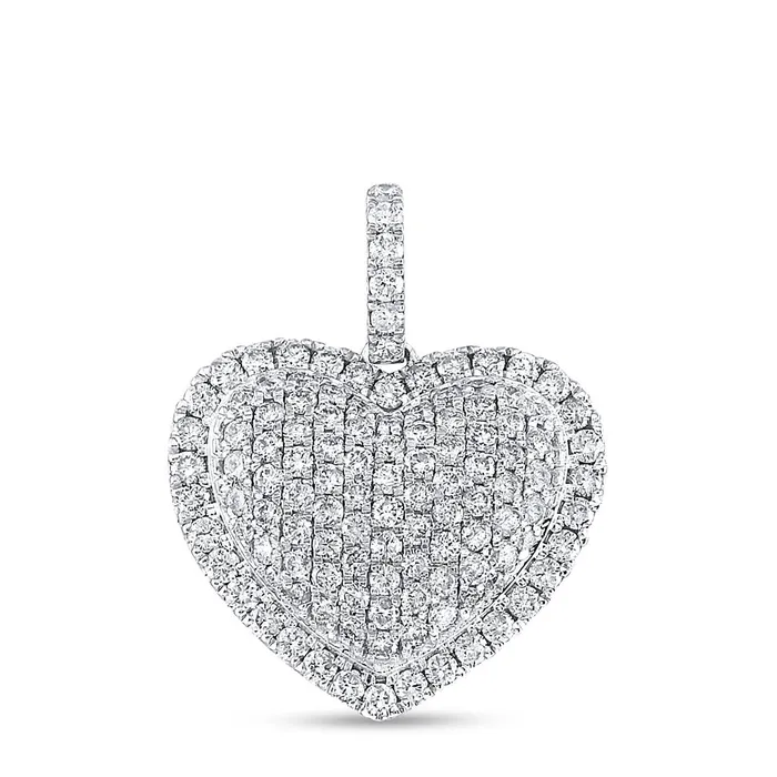 gndatlanta Necklaces 14k White Gold Round Diamond Heart Pendant 114 Cttw