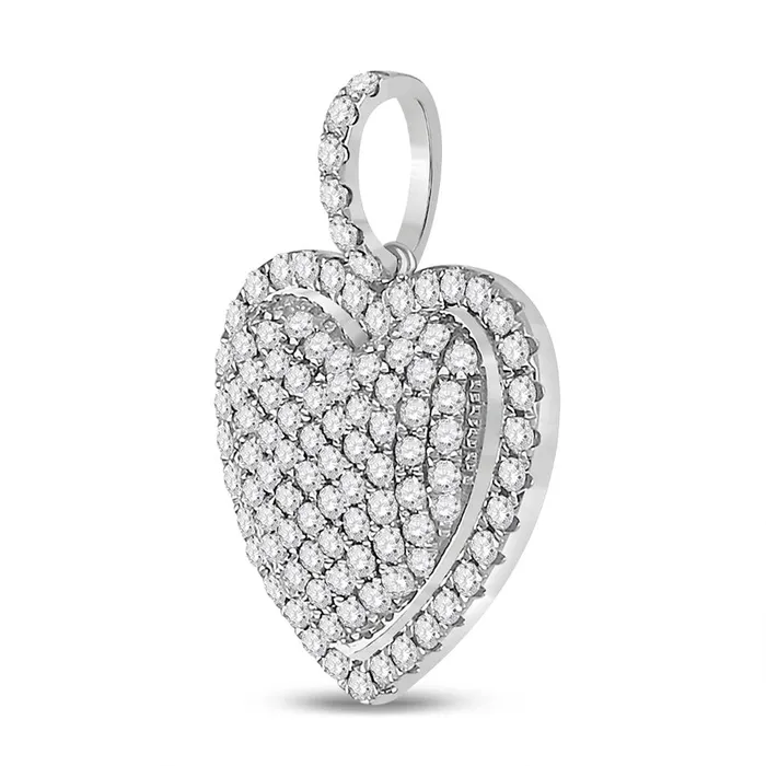 gndatlanta Necklaces 14k White Gold Round Diamond Heart Pendant 114 Cttw