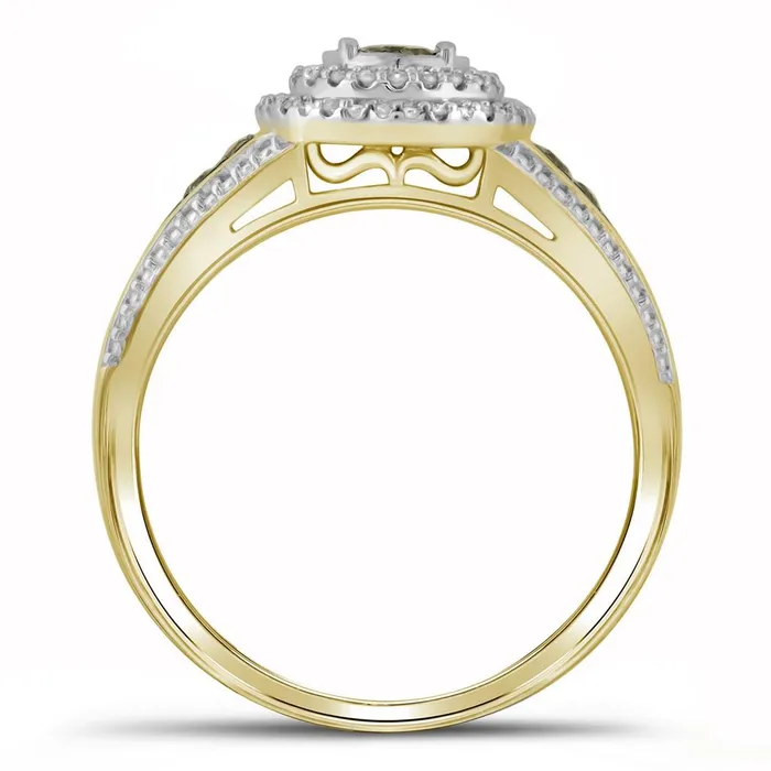 gndatlanta Rings 10k Yellow Gold Round Brown Diamond Cluster Ring 15 Cttw