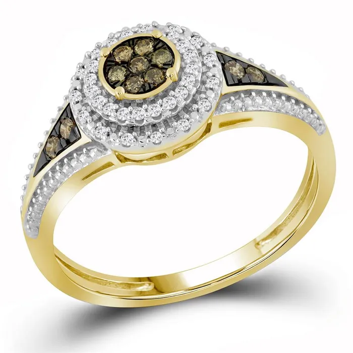 gndatlanta Rings 10k Yellow Gold Round Brown Diamond Cluster Ring 15 Cttw