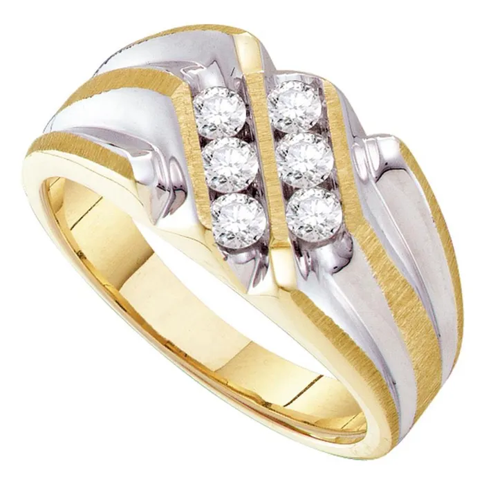 gndatlanta Rings 10k Yellow Gold Round Diamond Double Row Twotone Ridged Band Ring 12 Cttw gndatlanta Rings 10k Yellow Gold Round Diamond Double Row Twotone Ridged Band Ring 12 Cttw