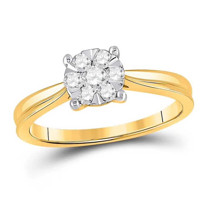 gndatlanta Rings 10k Yellow Gold Round Diamond Flower Cluster Ring 13 Cttw gndatlanta Rings 10k Yellow Gold Round Diamond Flower Cluster Ring 13 Cttw