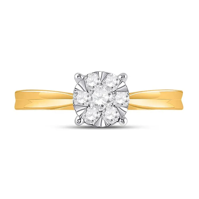 gndatlanta Rings 10k Yellow Gold Round Diamond Flower Cluster Ring 13 Cttw