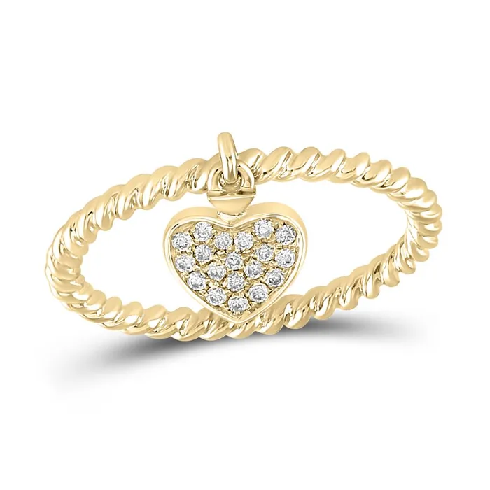 gndatlanta Rings 10k Yellow Gold Round Diamond Heart Dangle Stackable Band Ring 110 Cttw gndatlanta Rings 10k Yellow Gold Round Diamond Heart Dangle Stackable Band Ring 110 Cttw