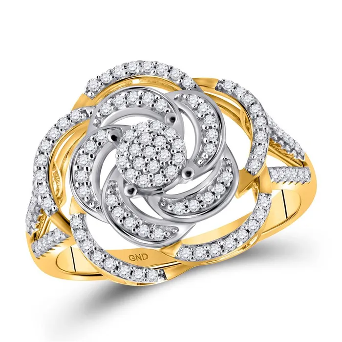 gndatlanta Rings 10k Yellow Gold Round Diamond Pinwheel Cluster Fashion Ring 13 Cttw