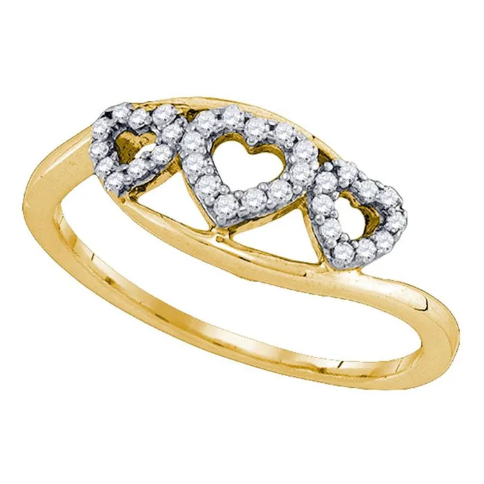 gndatlanta Rings 10k Yellow Gold Round Diamond Triple Heart Ring 15 Cttw gndatlanta Rings 10k Yellow Gold Round Diamond Triple Heart Ring 15 Cttw