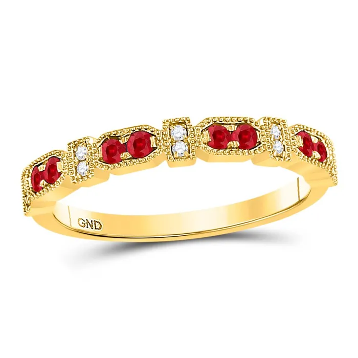 gndatlanta Rings 10k Yellow Gold Round Ruby Diamond Stackable Band Ring 14 Cttw gndatlanta Rings 10k Yellow Gold Round Ruby Diamond Stackable Band Ring 14 Cttw