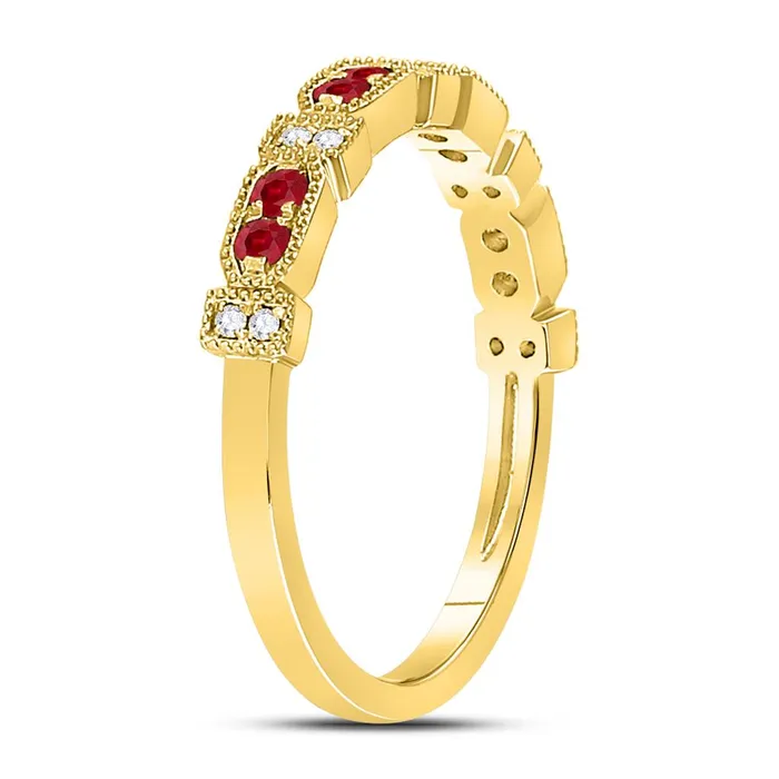 gndatlanta Rings 10k Yellow Gold Round Ruby Diamond Stackable Band Ring 14 Cttw