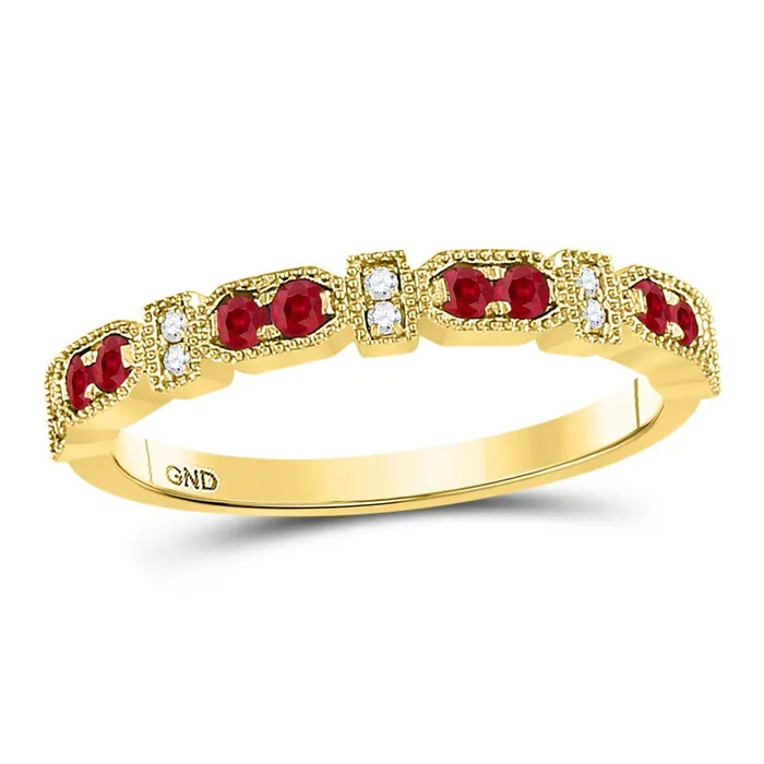 gndatlanta Rings 10k Yellow Gold Round Ruby Diamond Stackable Band Ring 14 Cttw