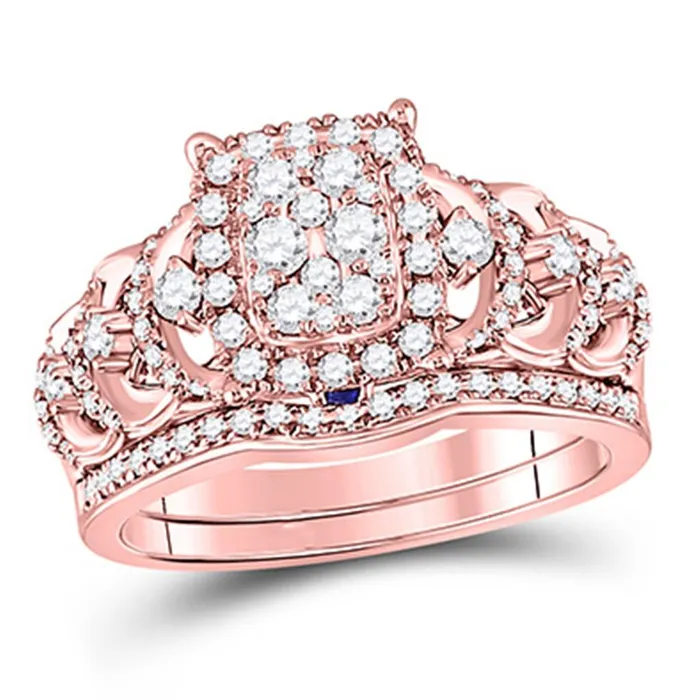 gndatlanta Rings 14k Rose Gold Round Diamond Vintage Bridal Wedding Ring Set 1 Ctw gndatlanta Rings 14k Rose Gold Round Diamond Vintage Bridal Wedding Ring Set 1 Ctw