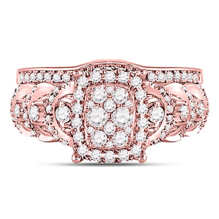 gndatlanta Rings 14k Rose Gold Round Diamond Vintage Bridal Wedding Ring Set 1 Ctw