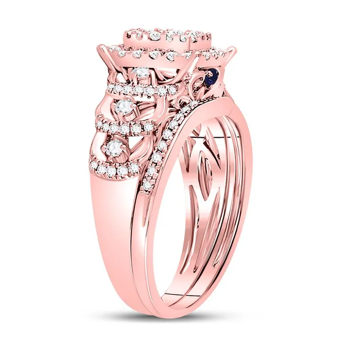 gndatlanta Rings 14k Rose Gold Round Diamond Vintage Bridal Wedding Ring Set 1 Ctw