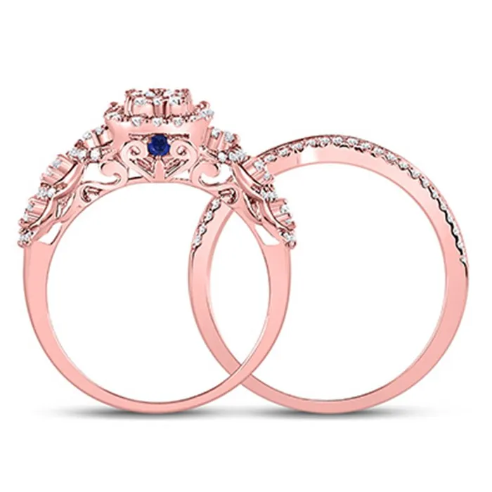 gndatlanta Rings 14k Rose Gold Round Diamond Vintage Bridal Wedding Ring Set 1 Ctw