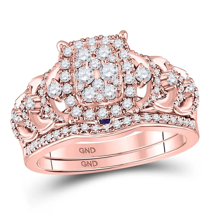 gndatlanta Rings 14k Rose Gold Round Diamond Vintage Bridal Wedding Ring Set 1 Ctw