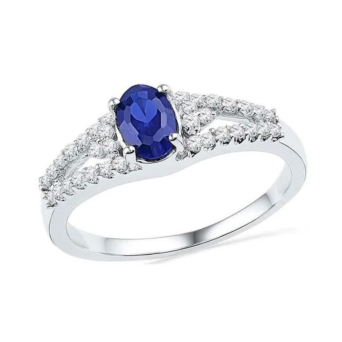 gndatlanta Rings 14k White Gold Oval Created Blue Sapphire Solitaire Diamond Ring 1 Cttw gndatlanta Rings 14k White Gold Oval Created Blue Sapphire Solitaire Diamond Ring 1 Cttw