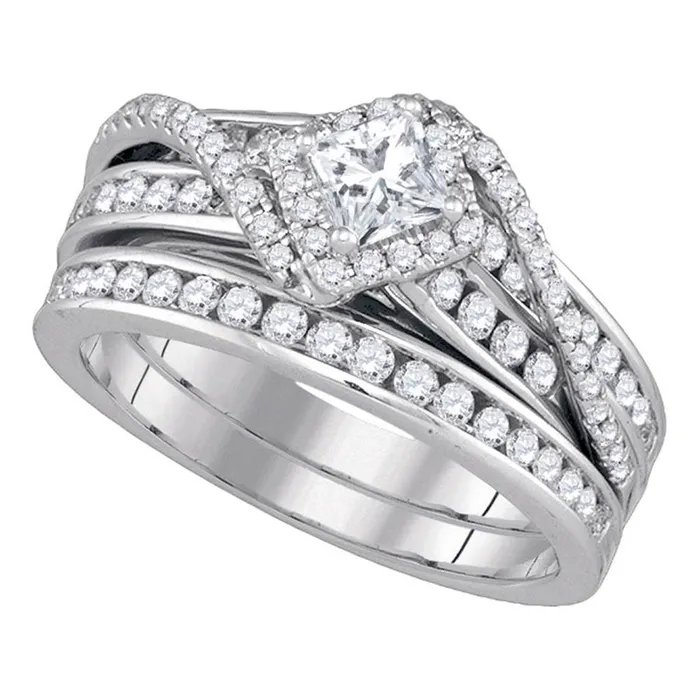 gndatlanta Rings 14k White Gold Princess Diamond Bridal Wedding Ring Set 114 Cttw Certified gndatlanta Rings 14k White Gold Princess Diamond Bridal Wedding Ring Set 114 Cttw Certified