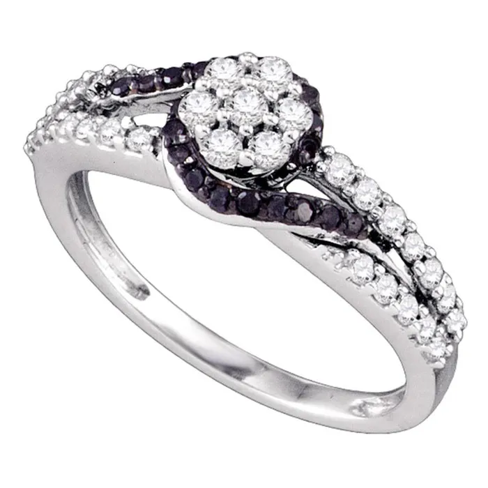 gndatlanta Rings 14k White Gold Round Black Diamond Cluster Ring 12 Cttw gndatlanta Rings 14k White Gold Round Black Diamond Cluster Ring 12 Cttw