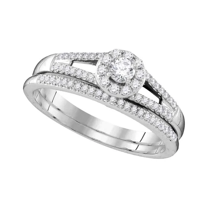 gndatlanta Rings 14k White Gold Round Diamond Bridal Wedding Ring Set 13 Cttw