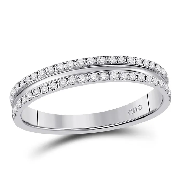 gndatlanta Rings 14k White Gold Round Diamond Double Row Comfort Wedding Band 14 Cttw gndatlanta Rings 14k White Gold Round Diamond Double Row Comfort Wedding Band 14 Cttw