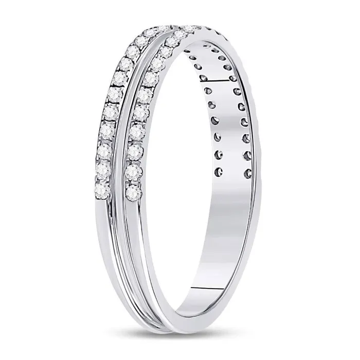 gndatlanta Rings 14k White Gold Round Diamond Double Row Comfort Wedding Band 14 Cttw