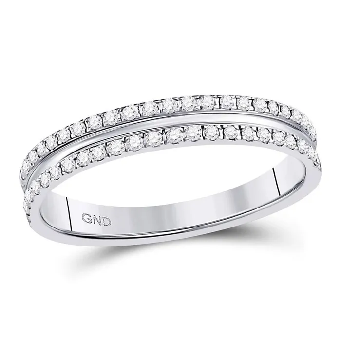 gndatlanta Rings 14k White Gold Round Diamond Double Row Comfort Wedding Band 14 Cttw