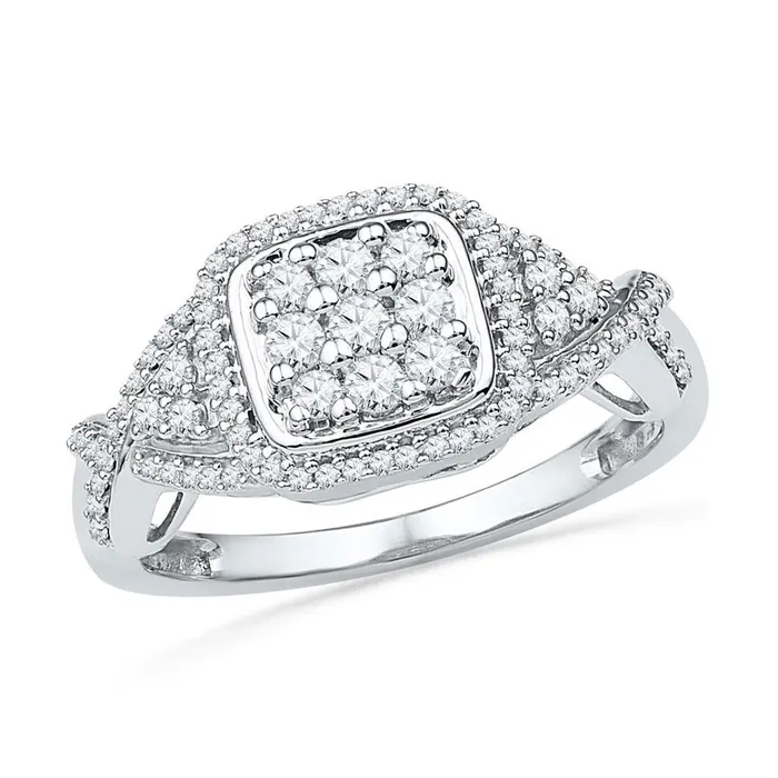 gndatlanta Rings 14k White Gold Round Diamond Square Cluster Ring 12 Cttw gndatlanta Rings 14k White Gold Round Diamond Square Cluster Ring 12 Cttw