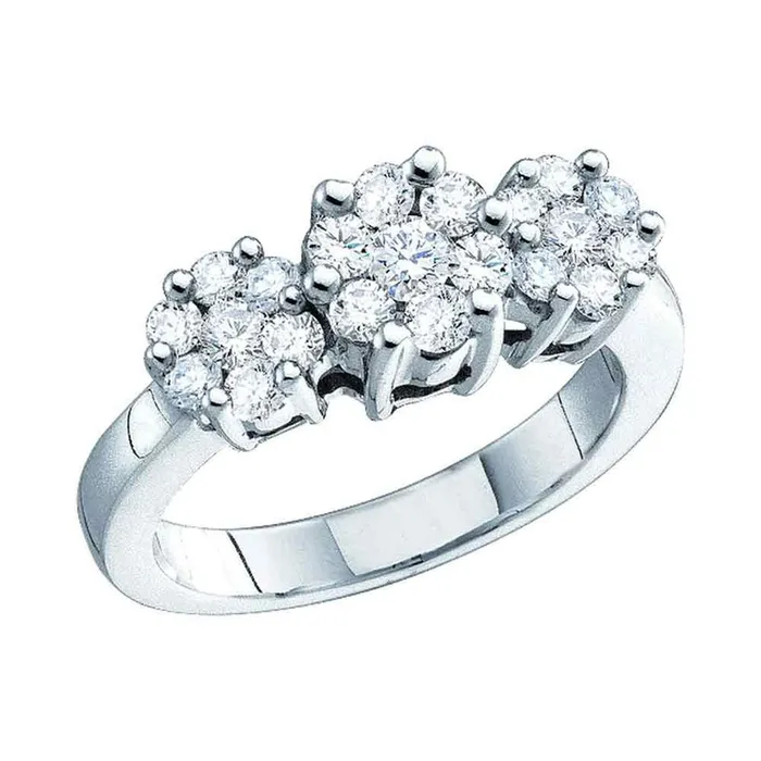 gndatlanta Rings 14k White Gold Round Diamond Triple Flower Cluster Ring 13 Cttw gndatlanta Rings 14k White Gold Round Diamond Triple Flower Cluster Ring 13 Cttw