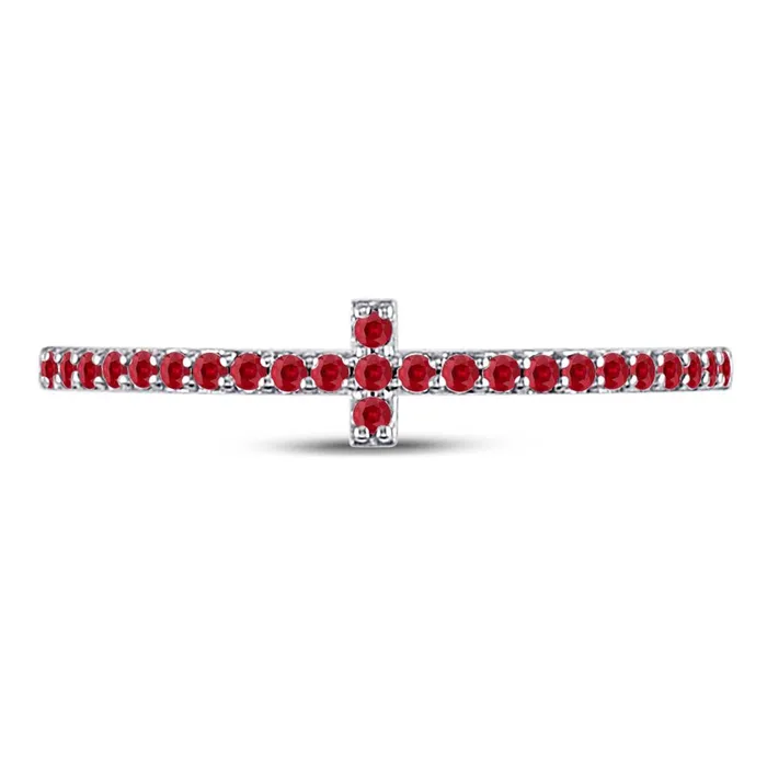 gndatlanta Rings 14k White Gold Round Ruby Cross Stackable Band Ring 16 Cttw gndatlanta Rings 14k White Gold Round Ruby Cross Stackable Band Ring 16 Cttw