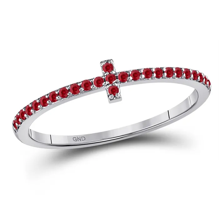 gndatlanta Rings 14k White Gold Round Ruby Cross Stackable Band Ring 16 Cttw
