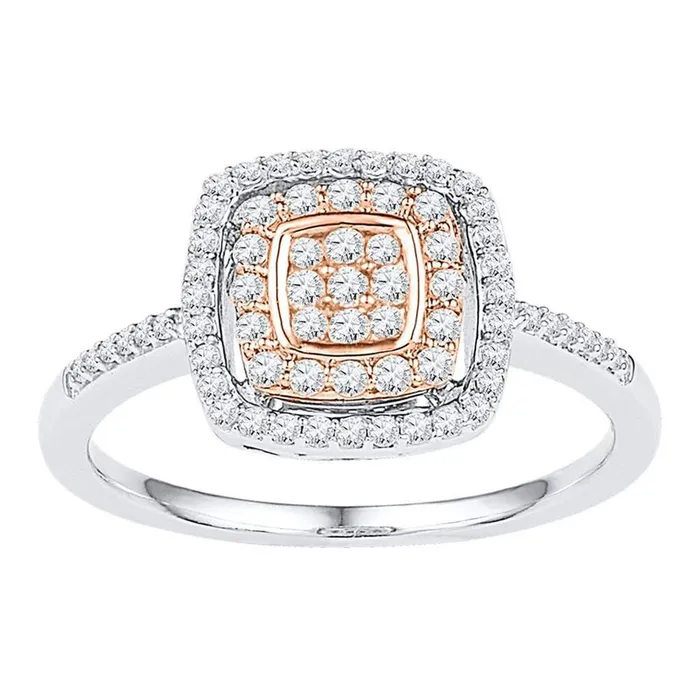 gndatlanta Rings 14k White Rosetone Gold Round Diamond Square Frame Cluster Ring 38 Cttw gndatlanta Rings 14k White Rosetone Gold Round Diamond Square Frame Cluster Ring 38 Cttw