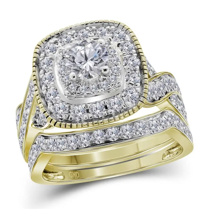 gndatlanta Rings 14k Yellow Gold Round Diamond Halo Bridal Wedding Ring Set 2 Cttw Certified gndatlanta Rings 14k Yellow Gold Round Diamond Halo Bridal Wedding Ring Set 2 Cttw Certified