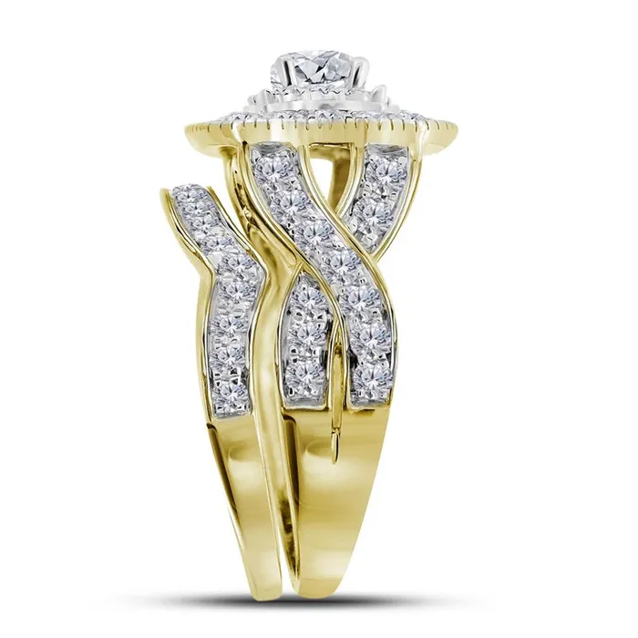 gndatlanta Rings 14k Yellow Gold Round Diamond Halo Bridal Wedding Ring Set 2 Cttw Certified