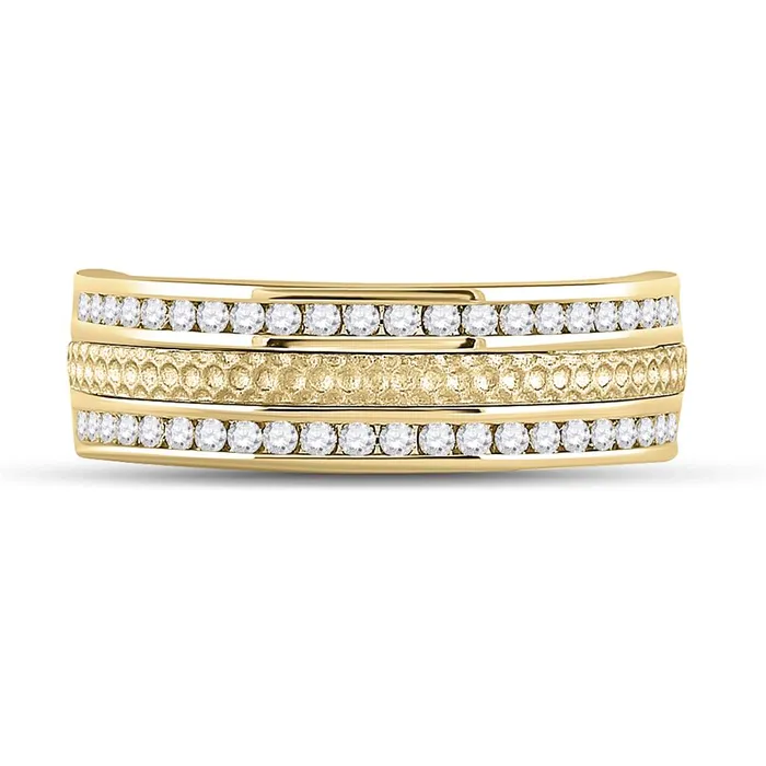 gndatlanta Rings 14k Yellow Gold Round Diamond Wedding Hammered Band Ring 12 Cttw